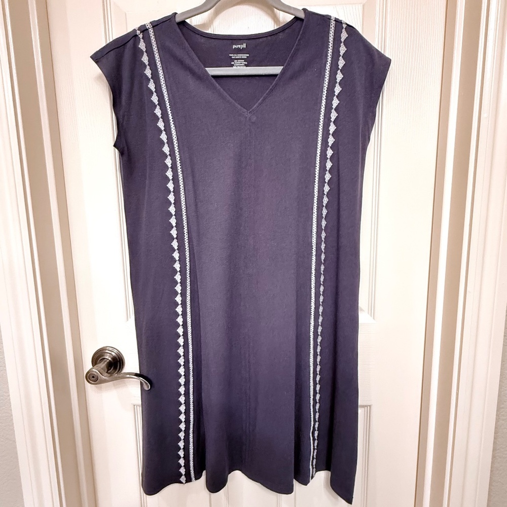 Pure Jill J.Jill Blue Embroidered Cap Sleeve Stretch Shift Dress -  XS Petite